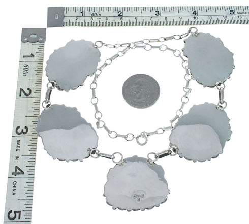 Authentic Navajo Sterling Silver Turquoise Link Necklace Earrings Set TX10278