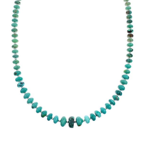 Native American Sterling Silver Navajo Turquoise Bead Necklace TX10252