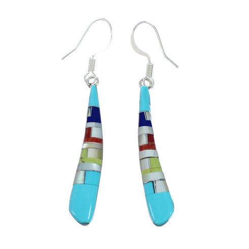 Authentic Sterling Silver Multicolor Inlay Hook Dangle Earrings TX10300