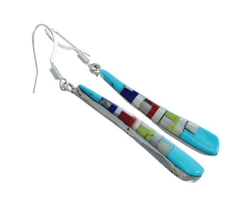 Authentic Sterling Silver Multicolor Inlay Hook Dangle Earrings TX10300