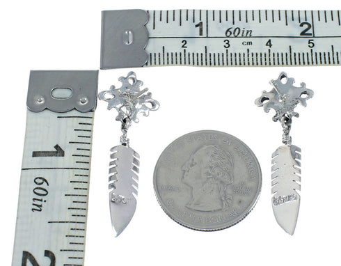 Sterling Silver Inlay Multicolor Feather Southwestern Post Dangle Earrings TX10301