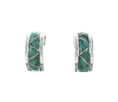 Sterling Silver Southwest Turquoise Inlay Post Hoop Earrings TX10306