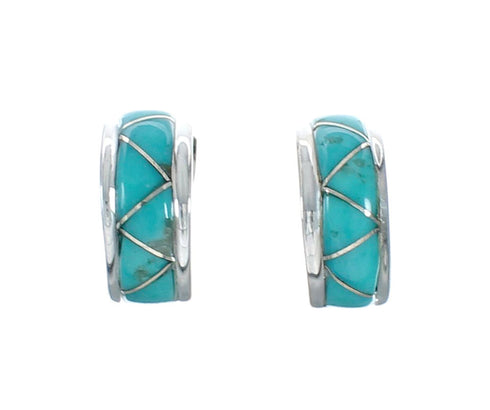 Sterling Silver Southwest Turquoise Inlay Post Hoop Earrings TX10307