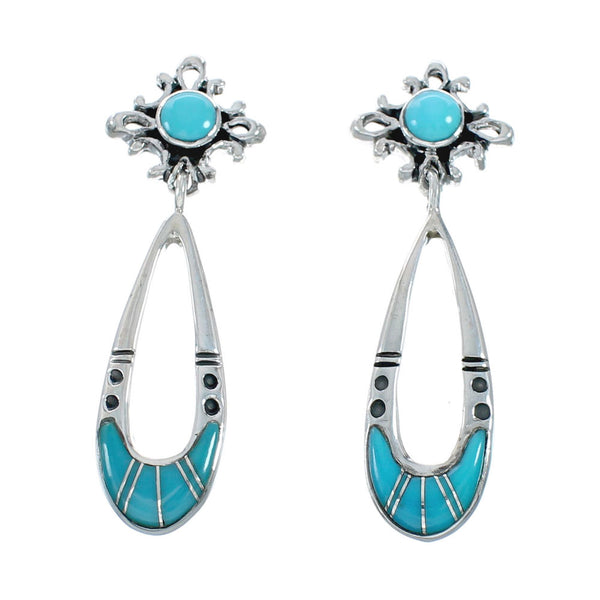 Genuine Turquoise Inlay Sterling Silver Post Dangle Earrings TX10302