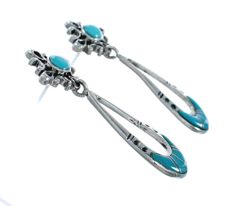Genuine Turquoise Inlay Sterling Silver Post Dangle Earrings TX10302