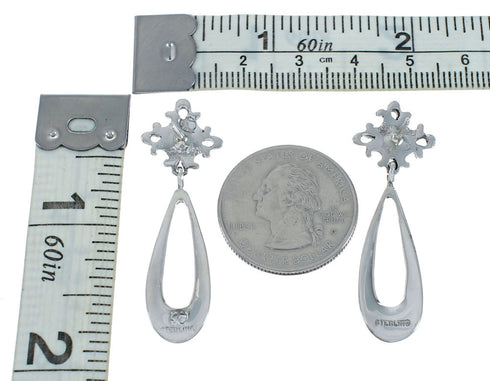 Genuine Turquoise Inlay Sterling Silver Post Dangle Earrings TX10302