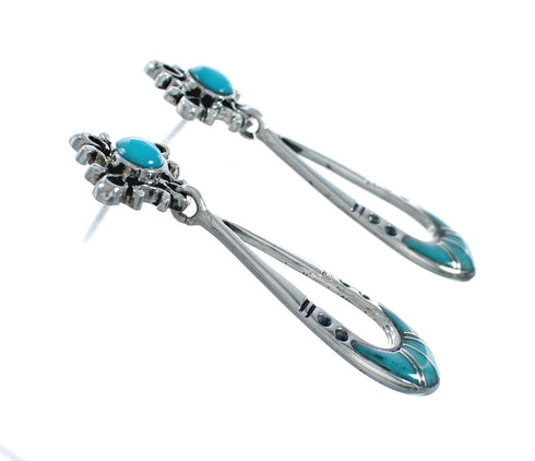 Genuine Turquoise Inlay Sterling Silver Post Dangle Earrings TX10303