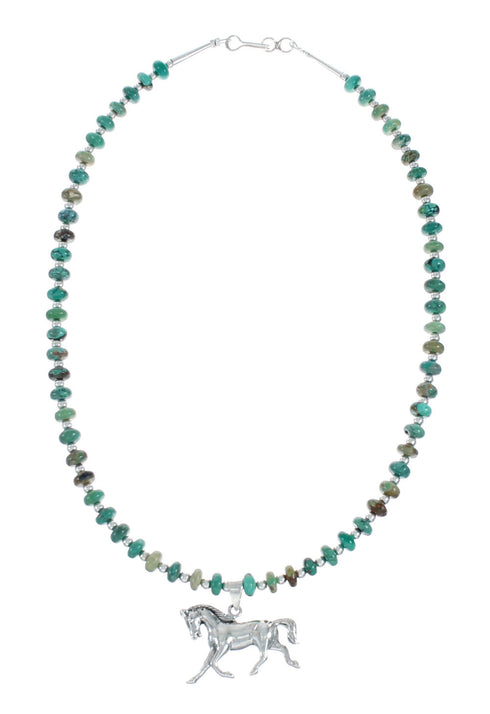 Navajo Hand Strung Turquoise Necklace And Silver Horse Pendant Set TX10299
