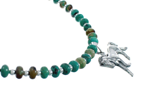 Navajo Hand Strung Turquoise Necklace And Silver Horse Pendant Set TX10299