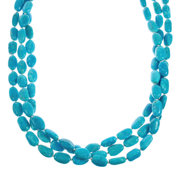 Kingman Turquoise 3-Strand Sterling Silver Multicolor Bead Necklace TX10295