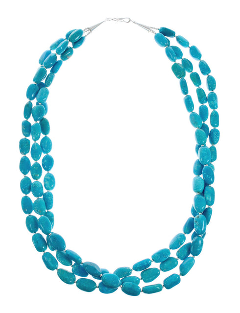 Kingman Turquoise 3-Strand Sterling Silver Multicolor Bead Necklace TX10295