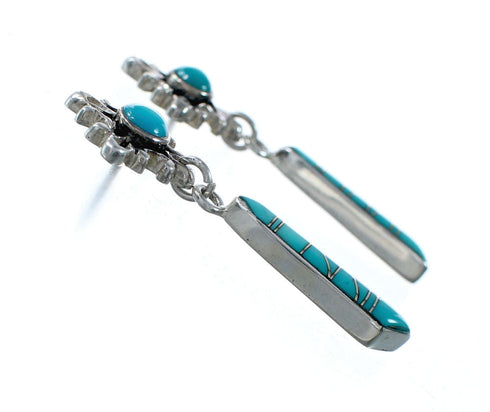 Southwest Turquoise And Sterling Silver Post Dangle Earrings TX11350