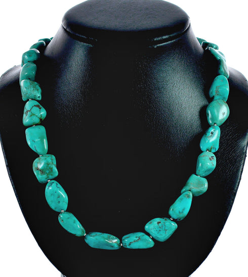 Genuine Sterling Silver And Turquoise Bead Necklace TX10312