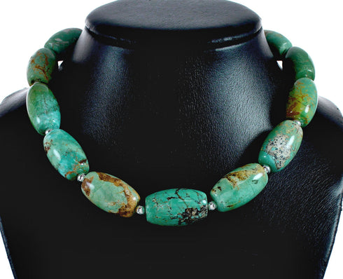 Genuine Navajo Sterling Silver And Turquoise Bead Necklace TX10313