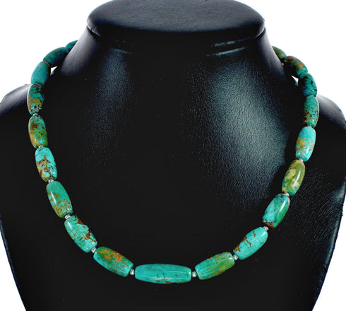 Navajo Carico Lake Turquoise Sterling Silver Bead Necklace TX10314