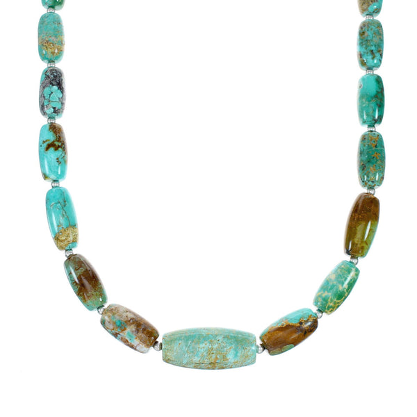 Genuine Navajo Carico Lake Turquoise Sterling Silver Bead Necklace TX10315