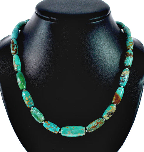 Genuine Navajo Carico Lake Turquoise Sterling Silver Bead Necklace TX10316