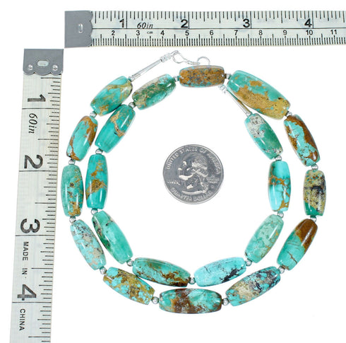Genuine Navajo Carico Lake Turquoise Sterling Silver Bead Necklace TX10316