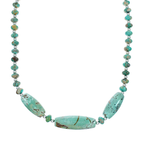 Native American Navajo Carico Lake Turquoise Sterling Silver Bead Necklace TX10317