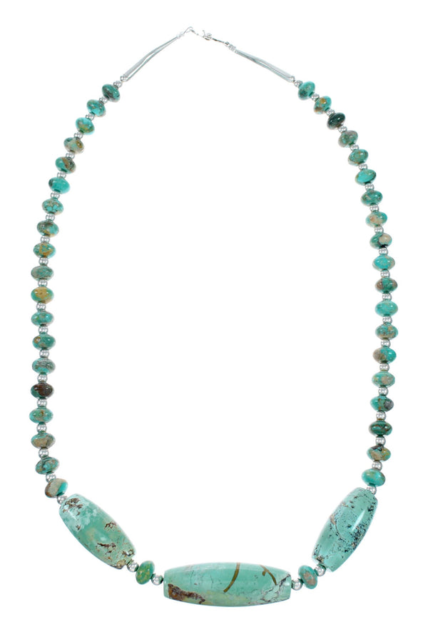 Native American Navajo Carico Lake Turquoise Sterling Silver Bead Necklace TX10317