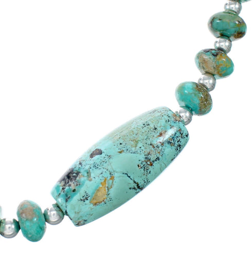 Native American Navajo Carico Lake Turquoise Sterling Silver Bead Necklace TX10317