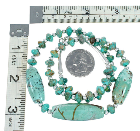 Native American Navajo Carico Lake Turquoise Sterling Silver Bead Necklace TX10317