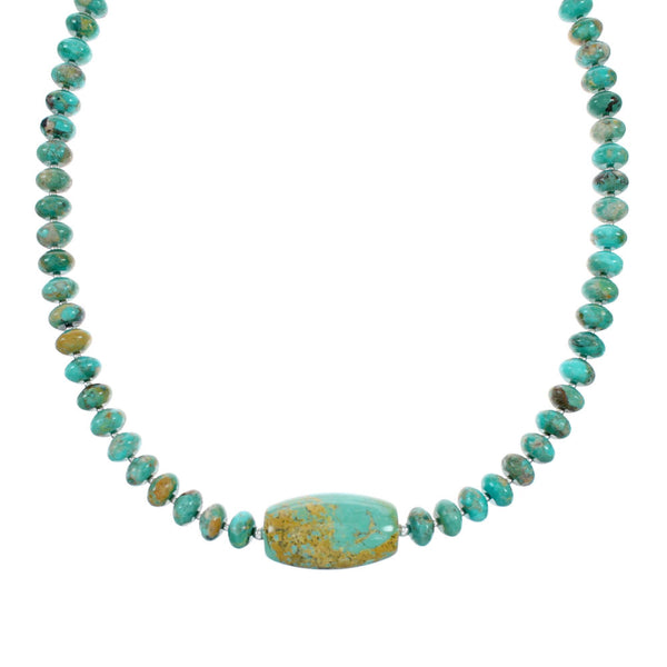 Native American Navajo Carico Lake Turquoise Sterling Silver Bead Necklace TX10318