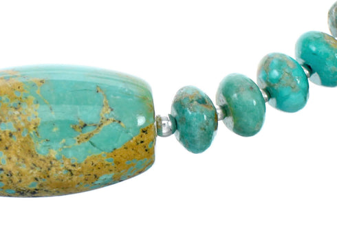 Native American Navajo Carico Lake Turquoise Sterling Silver Bead Necklace TX10318