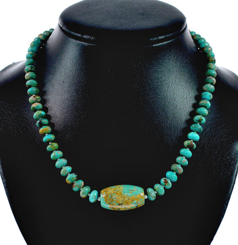 Native American Navajo Carico Lake Turquoise Sterling Silver Bead Necklace TX10318