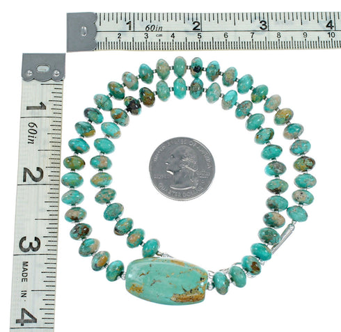 Native American Navajo Carico Lake Turquoise Sterling Silver Bead Necklace TX10318