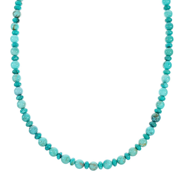 Navajo Sterling Silver Native American Turquoise Bead Necklace TX10319