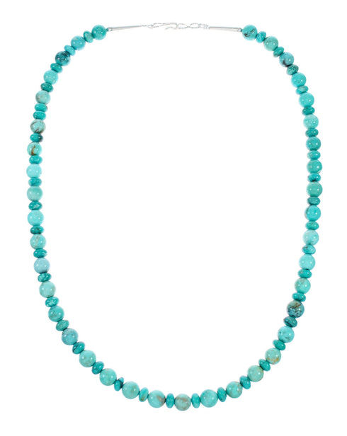Navajo Sterling Silver Native American Turquoise Bead Necklace TX10319