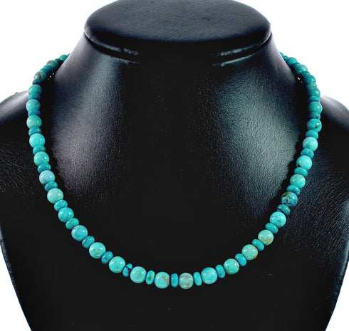Navajo Sterling Silver Native American Turquoise Bead Necklace TX10319