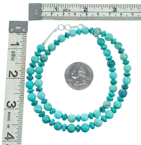 Navajo Sterling Silver Native American Turquoise Bead Necklace TX10319