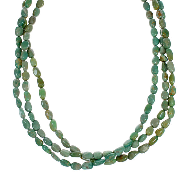 Native American 3-Strand Turquoise And Silver Bead Necklace TX10321