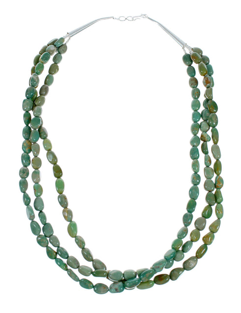 Native American 3-Strand Turquoise And Silver Bead Necklace TX10321