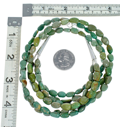 Native American 3-Strand Turquoise And Silver Bead Necklace TX10321