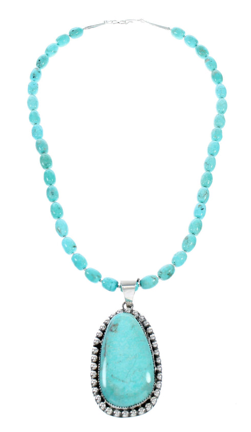 Sterling Silver Turquoise Navajo Bead Pendant Necklace Set TX10322