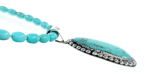 Sterling Silver Turquoise Navajo Bead Pendant Necklace Set TX10322