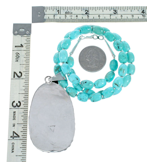 Sterling Silver Turquoise Navajo Bead Pendant Necklace Set TX10322