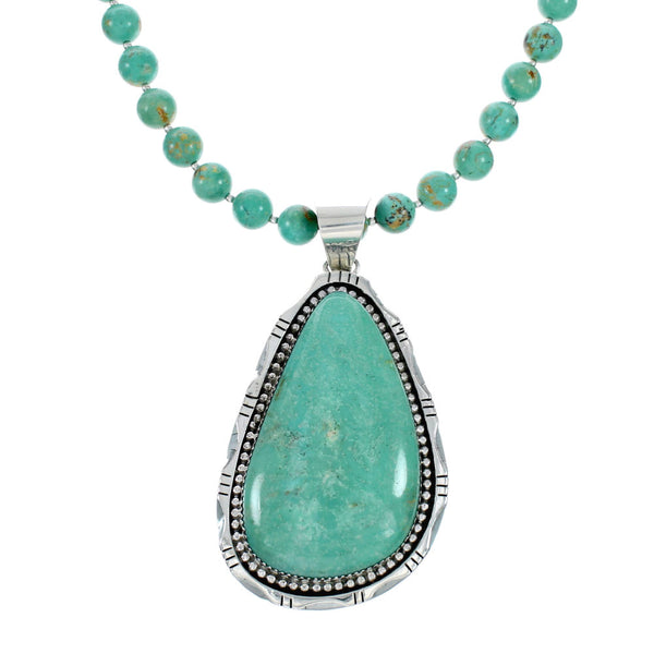 Sterling Silver Kingman Turquoise Navajo Bead Pendant Necklace Set TX10323