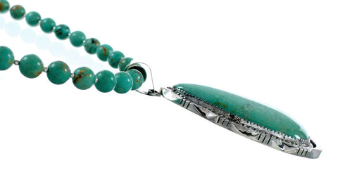Sterling Silver Kingman Turquoise Navajo Bead Pendant Necklace Set TX10323