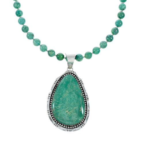 Sterling Silver Kingman Turquoise Navajo Bead Pendant Necklace Set TX10324