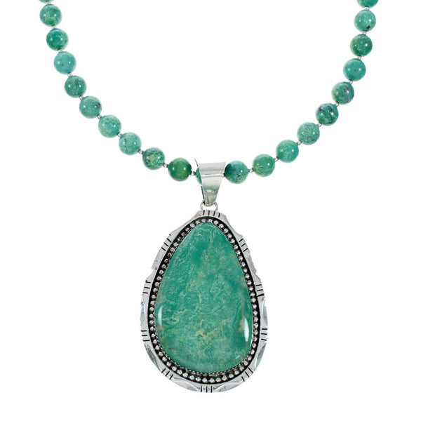 Sterling Silver Kingman Turquoise Navajo Bead Pendant Necklace Set TX10324