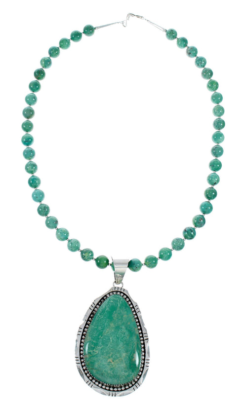 Sterling Silver Kingman Turquoise Navajo Bead Pendant Necklace Set TX10324