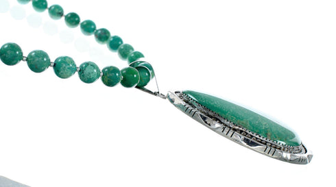 Sterling Silver Kingman Turquoise Navajo Bead Pendant Necklace Set TX10324