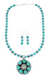 Native American Navajo Turquoise Sterling Silver Necklace Concho Pendant Set TX11308
