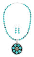 Navajo Turquoise Sterling Silver Necklace Concho Pendant Set TX11309