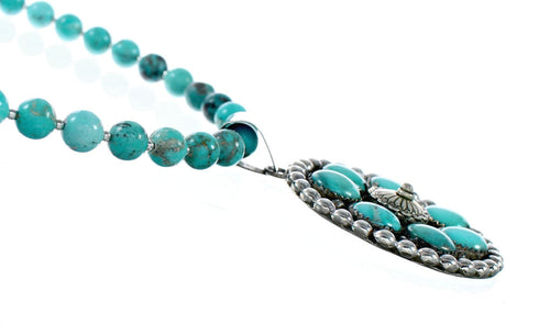 Navajo Turquoise Sterling Silver Necklace Concho Pendant Set TX11309