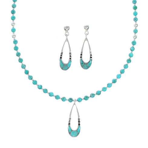 Navajo Turquoise Sterling Silver Necklace Earrings Set TX11310